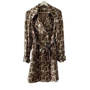 Alberto Makali Brown Cream Patterned Belted Trench Coat 456926 Women’s Size 10